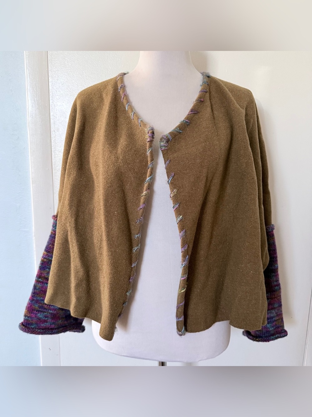 Karen Wilkinson Collection Santa Fe Brown Open Front Knitted  Sleeves Cardigan L